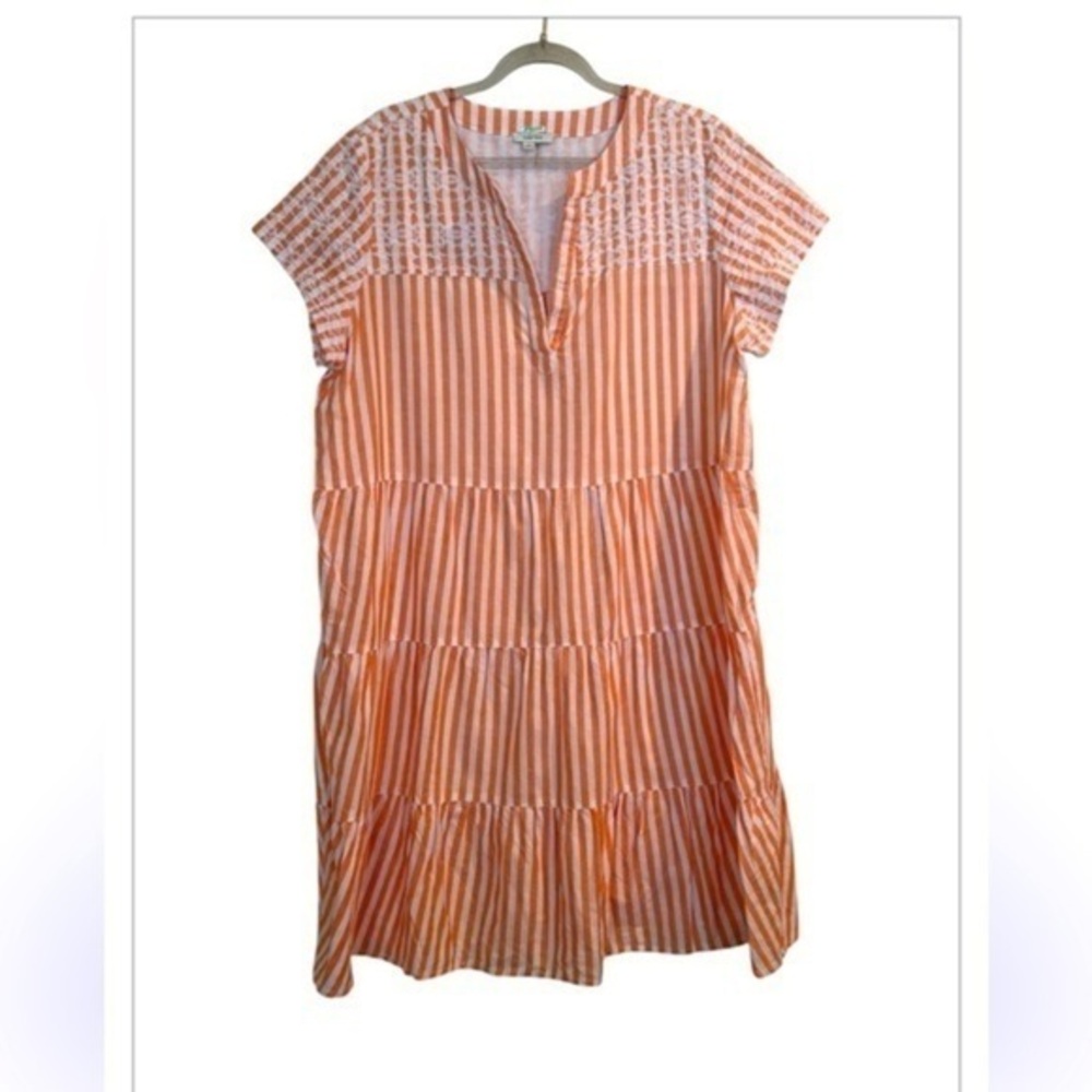 Tyler Boe Tayna Babydoll Coastal Tiered White & Peach Embroidered Dress M